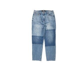 Hollister Ultra High Rise Mom Raw Hem Women's size 13 Two Tone‎ Blue Denim Jeans